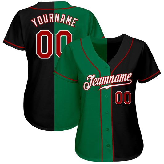 Custom Black Red-Kelly Green Authentic Split Fashion Baseball Jersey - Sky-Custom