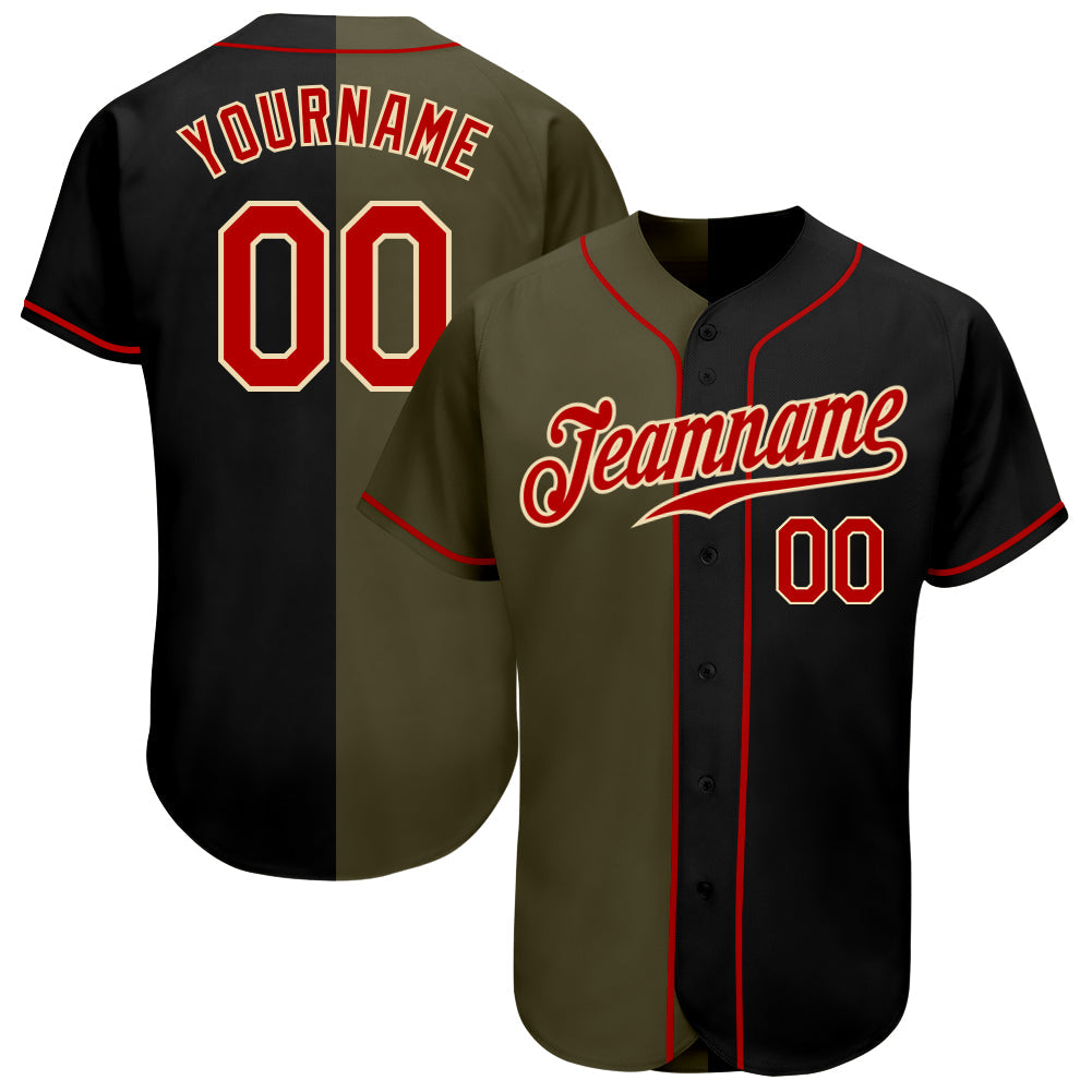 Custom Black Red-Olive Authentic Split Fashion Baseball Jersey - Sky-Custom