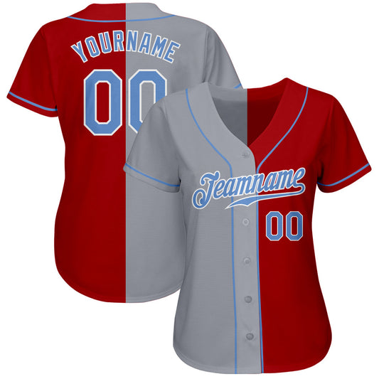 Custom Red Light Blue-Gray Authentic Split Fashion Baseball Jersey - Sky-Custom