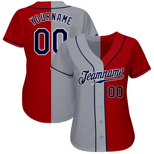 Custom Red Navy-Gray Authentic Split Fashion Baseball Jersey - Sky-Custom