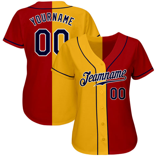 Custom Red Navy-Yellow Authentic Split Fashion Baseball Jersey - Sky-Custom