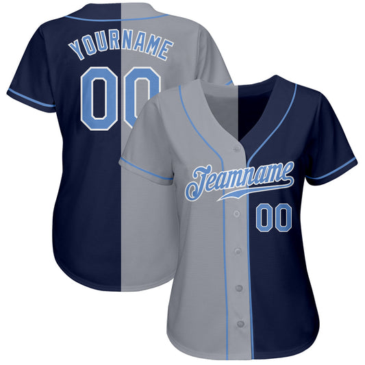 Custom Navy Light Blue-Gray Authentic Split Fashion Baseball Jersey - Sky-Custom