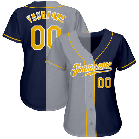 Custom Navy Gold-Gray Authentic Split Fashion Baseball Jersey - Sky-Custom