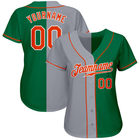 Custom Kelly Green Orange-Gray Authentic Split Fashion Baseball Jersey - Sky-Custom
