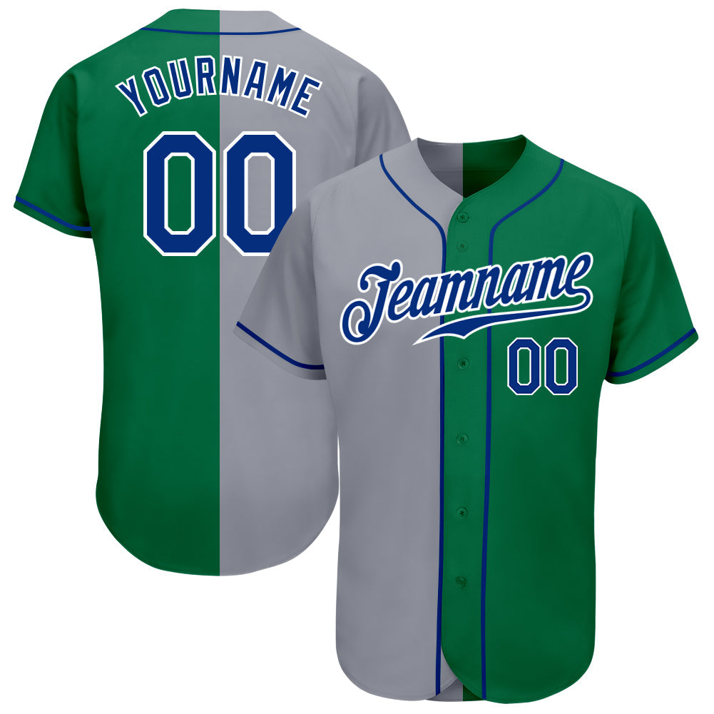 Custom Kelly Green Royal-Gray Authentic Split Fashion Baseball Jersey - Sky-Custom