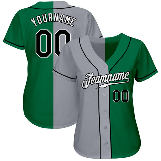 Custom Kelly Green Black-Gray Authentic Split Fashion Baseball Jersey - Sky-Custom