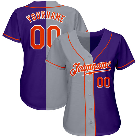 Custom Purple Orange-Gray Authentic Split Fashion Baseball Jersey - Sky-Custom