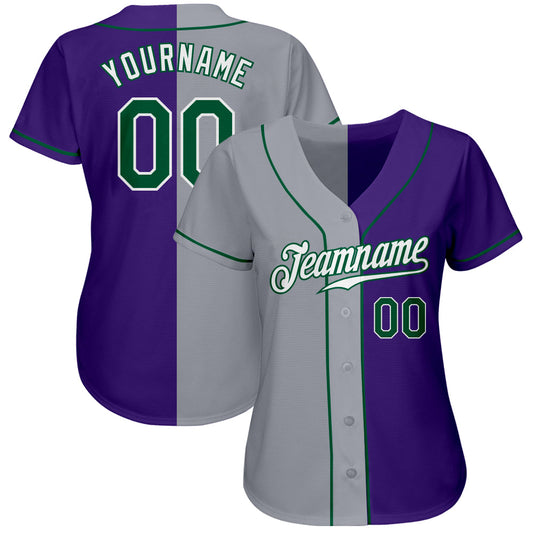 Custom Purple Kelly Green-Gray Authentic Split Fashion Baseball Jersey - Sky-Custom