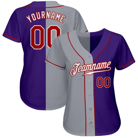 Custom Purple Red-Gray Authentic Split Fashion Baseball Jersey - Sky-Custom
