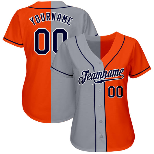Custom Orange Navy-Gray Authentic Split Fashion Baseball Jersey - Sky-Custom