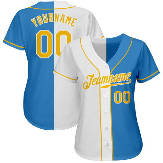 Custom Powder Blue Gold-White Authentic Split Fashion Baseball Jersey - Sky-Custom