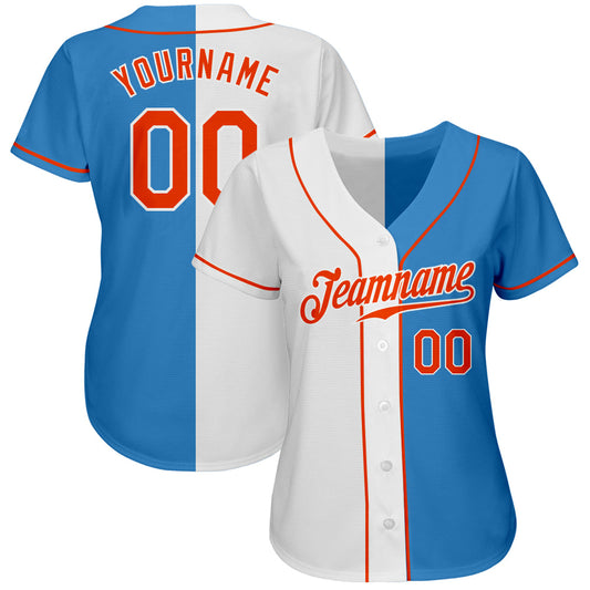 Custom Powder Blue Orange-White Authentic Split Fashion Baseball Jersey - Sky-Custom
