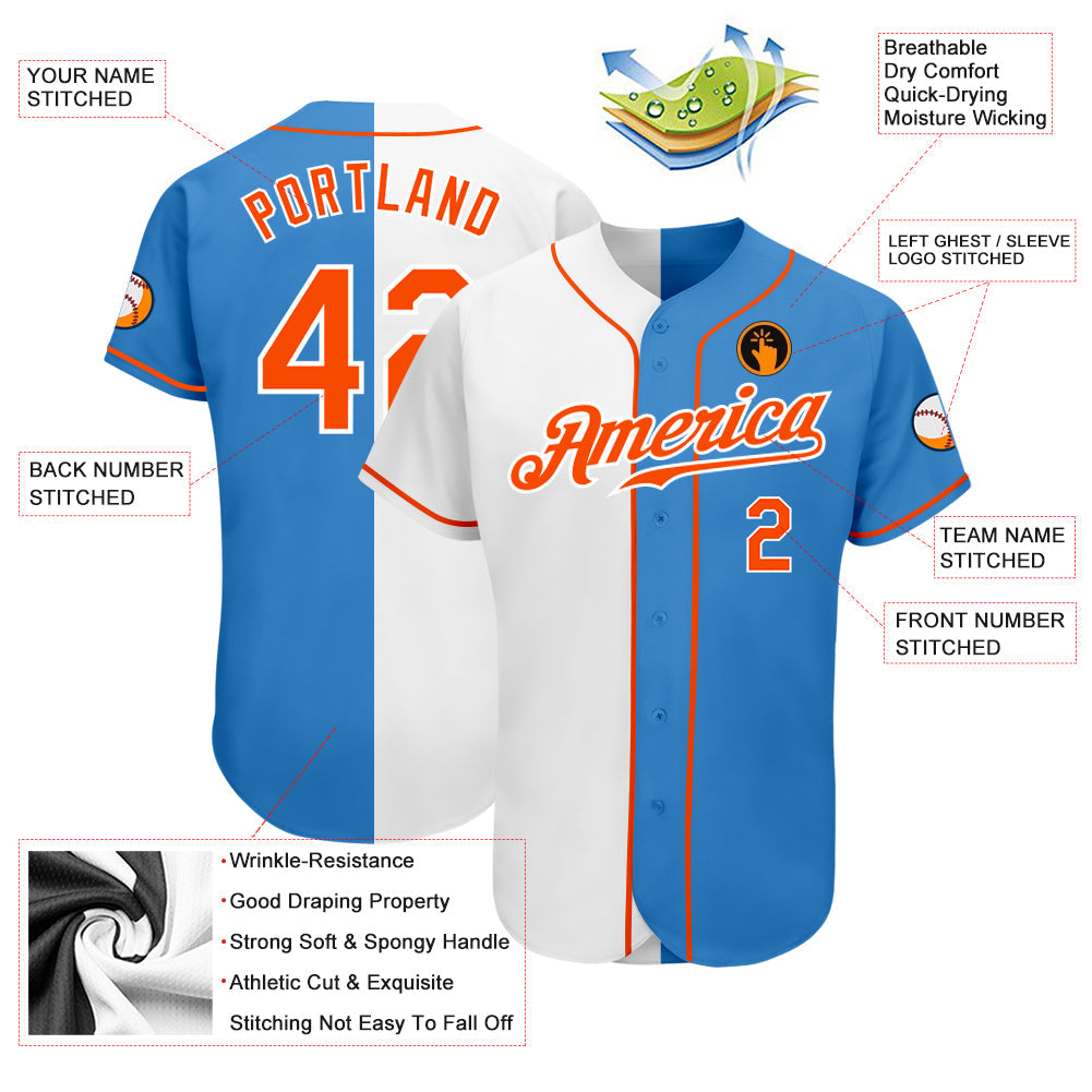Custom Powder Blue Orange-White Authentic Split Fashion Baseball Jersey - Sky-Custom