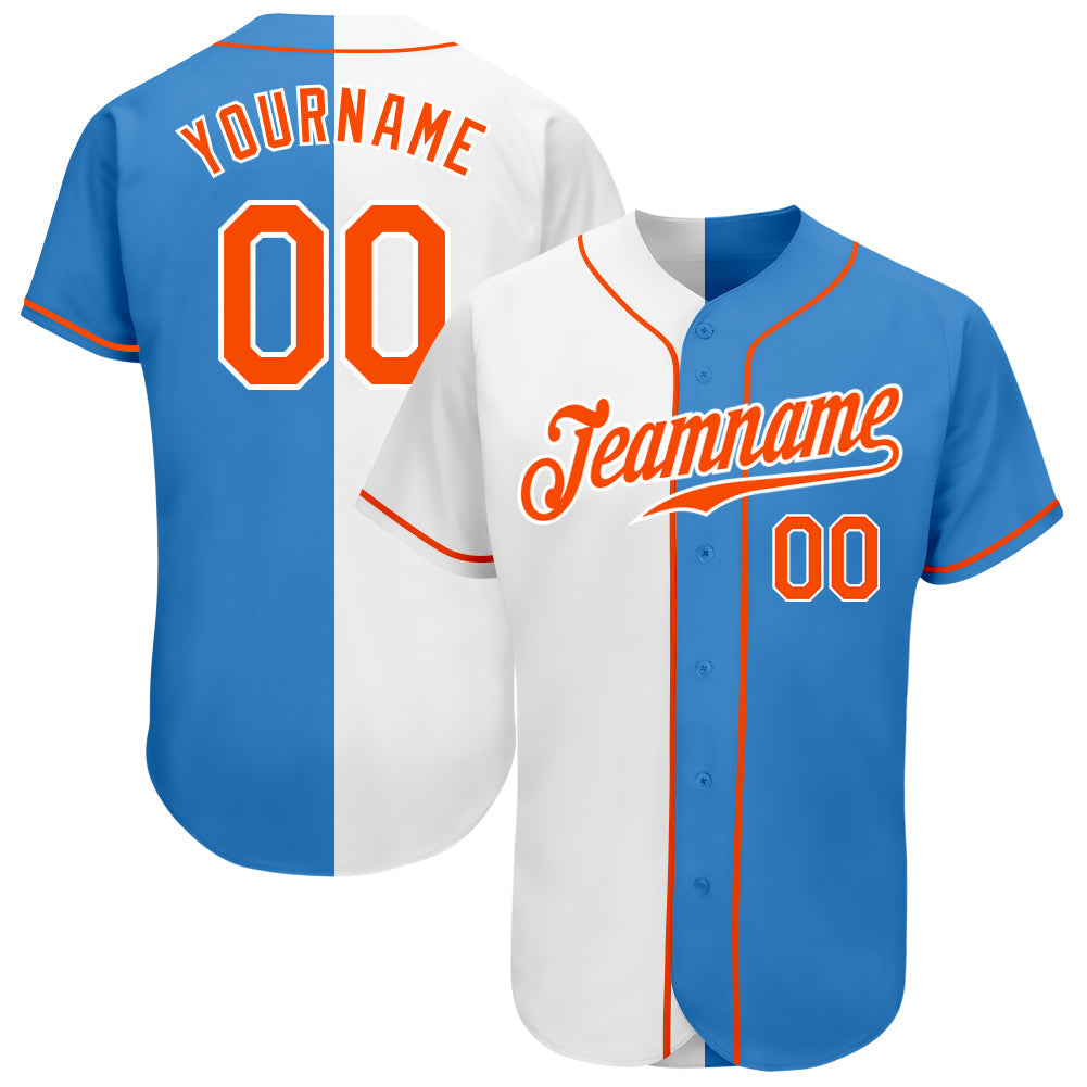 Custom Powder Blue Orange-White Authentic Split Fashion Baseball Jersey - Sky-Custom