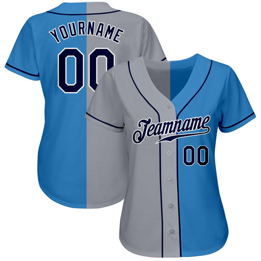 Custom Powder Blue Navy-Gray Authentic Split Fashion Baseball Jersey - Sky-Custom