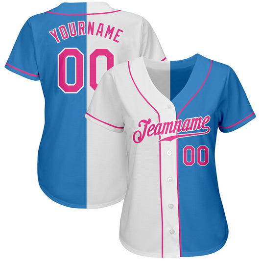 Custom Powder Blue Pink-White Authentic Split Fashion Baseball Jersey - Sky-Custom