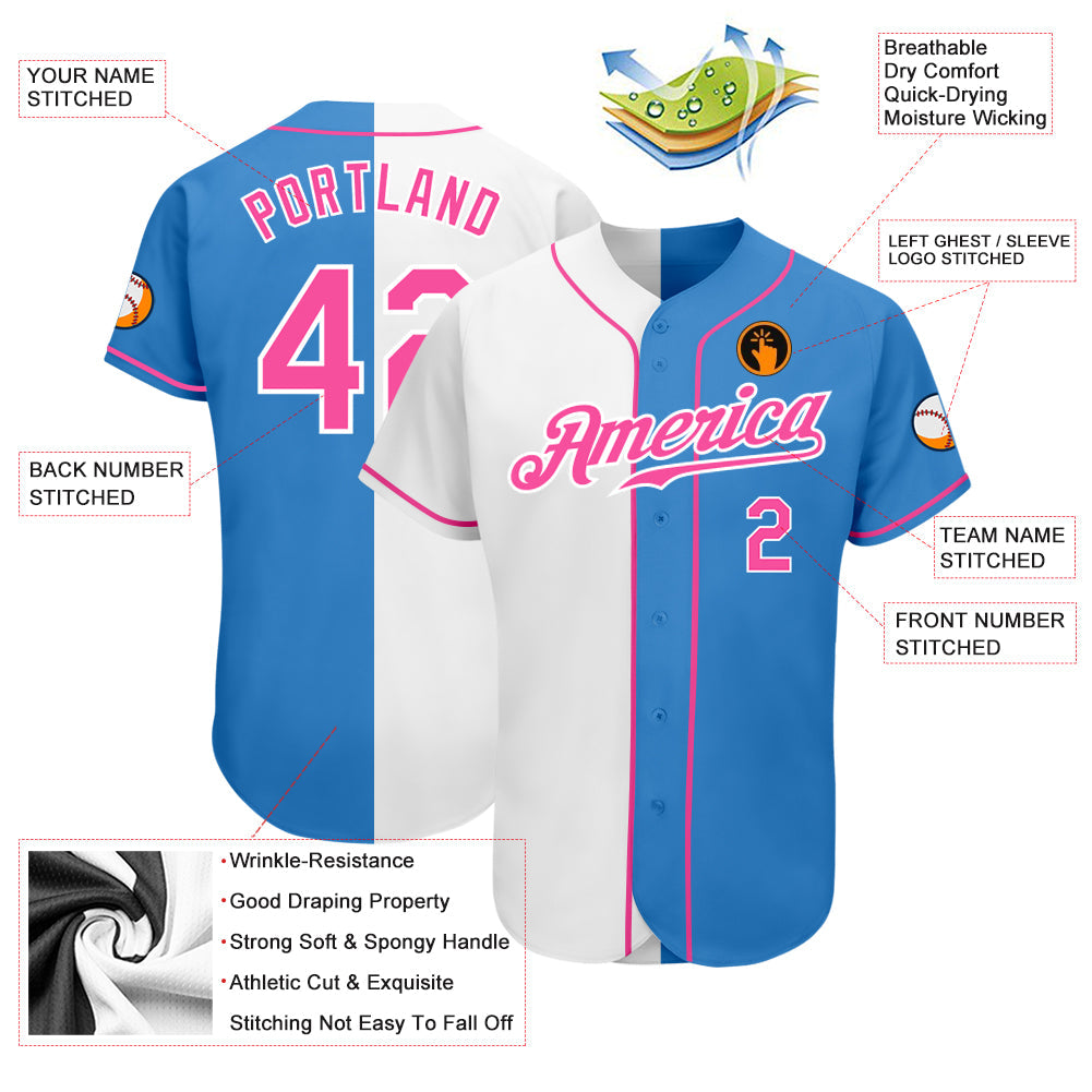 Custom Powder Blue Pink-White Authentic Split Fashion Baseball Jersey - Sky-Custom
