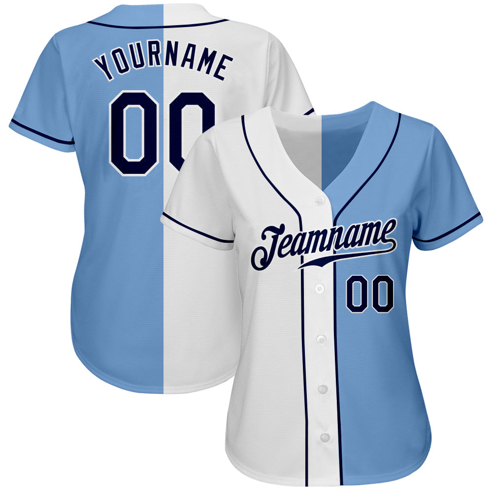 Custom Light Blue Navy-White Authentic Split Fashion Baseball Jersey - Sky-Custom
