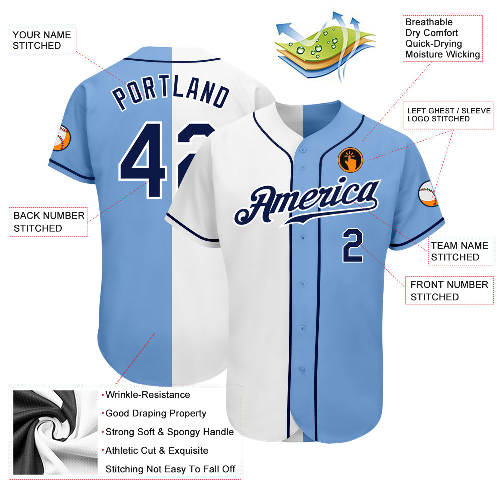 Custom Light Blue Navy-White Authentic Split Fashion Baseball Jersey - Sky-Custom