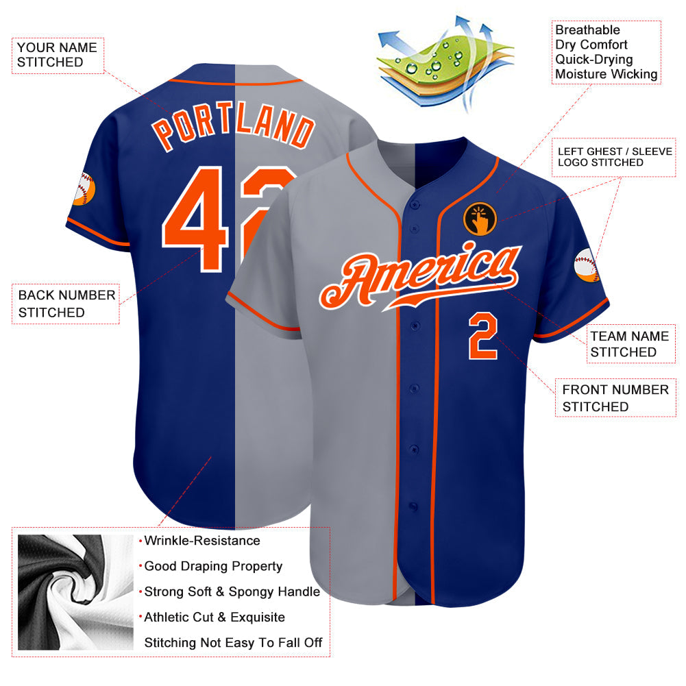 Custom Royal Orange-Gray Authentic Split Fashion Baseball Jersey - Sky-Custom
