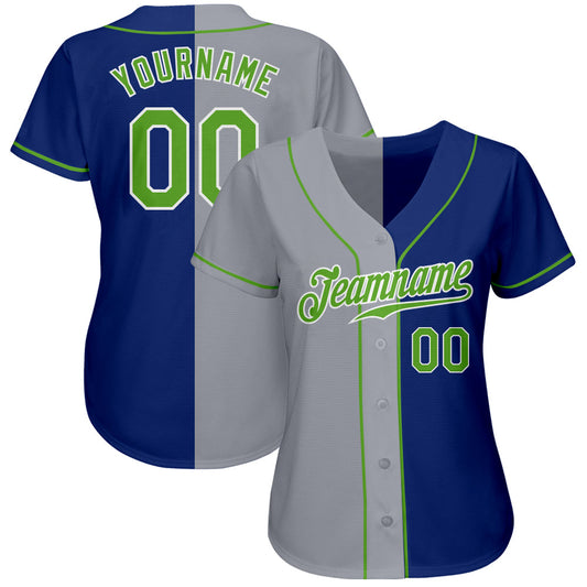 Custom Royal Neon Green-Gray Authentic Split Fashion Baseball Jersey - Sky-Custom