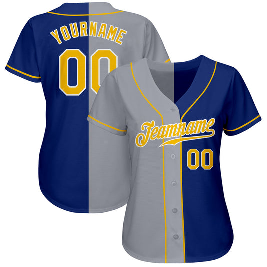 Custom Royal Gold-Gray Authentic Split Fashion Baseball Jersey - Sky-Custom