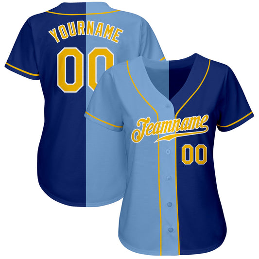 Custom Royal Gold-Light Blue Authentic Split Fashion Baseball Jersey - Sky-Custom