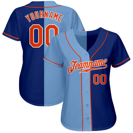 Custom Royal Orange-Light Blue Authentic Split Fashion Baseball Jersey - Sky-Custom