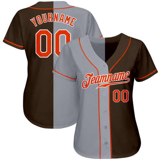 Custom Brown Orange-Gray Authentic Split Fashion Baseball Jersey - Sky-Custom