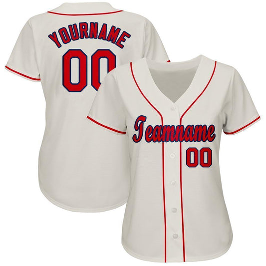 Custom Cream Red-Navy Baseball Jersey - Sky-Custom