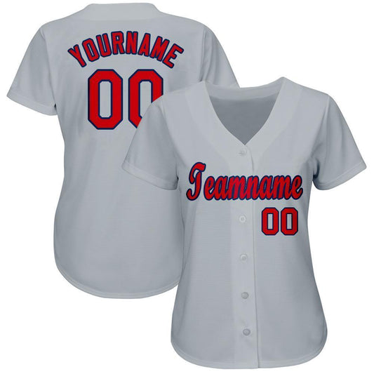 Custom Gray Red-Navy Baseball Jersey - Sky-Custom
