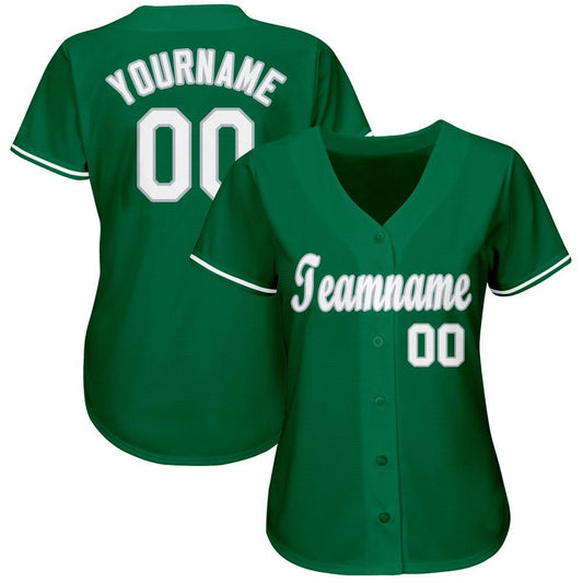 Custom Kelly Green White-Gray Baseball Jersey - Sky-Custom