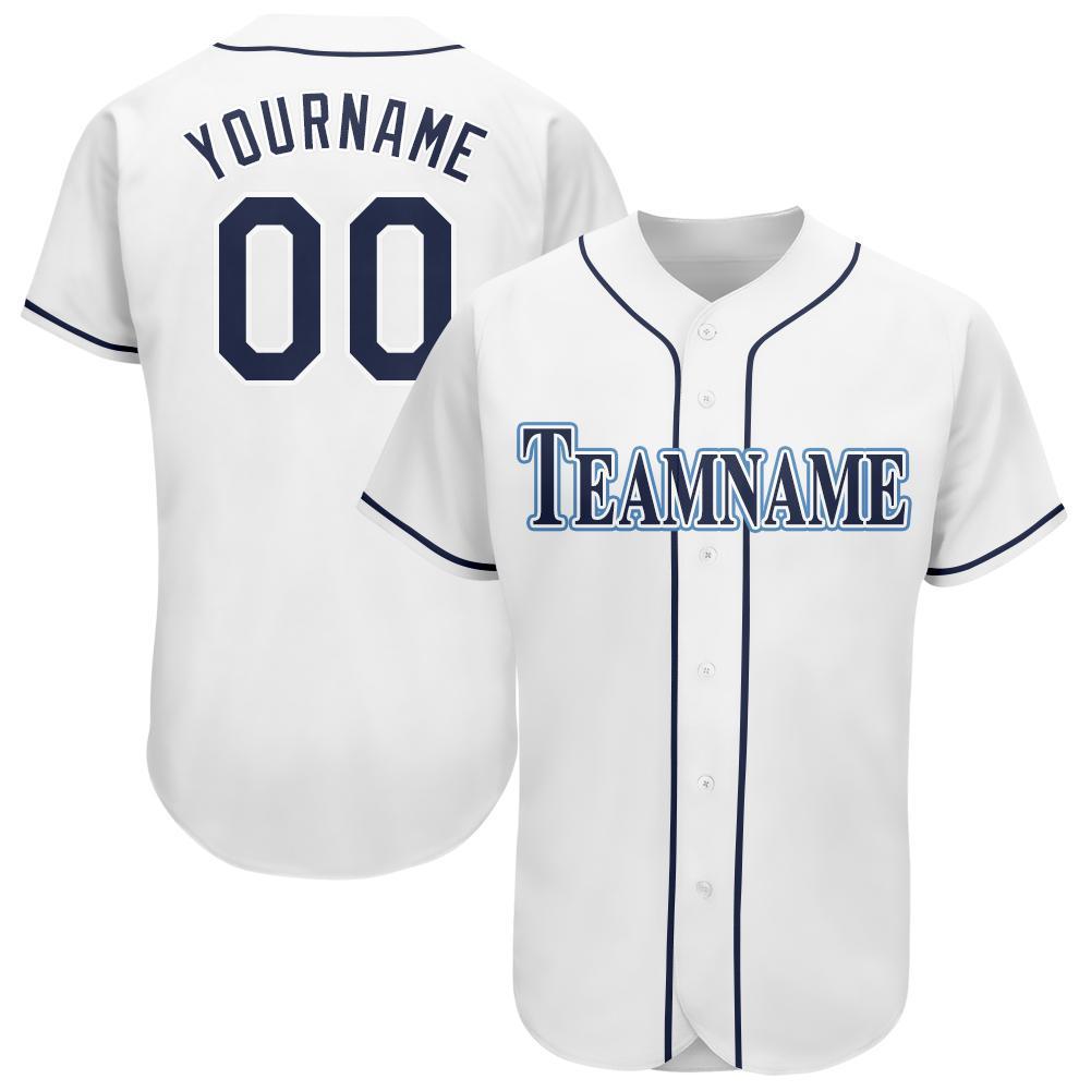 Custom White Navy-Powder Blue Baseball Jersey - Sky-Custom
