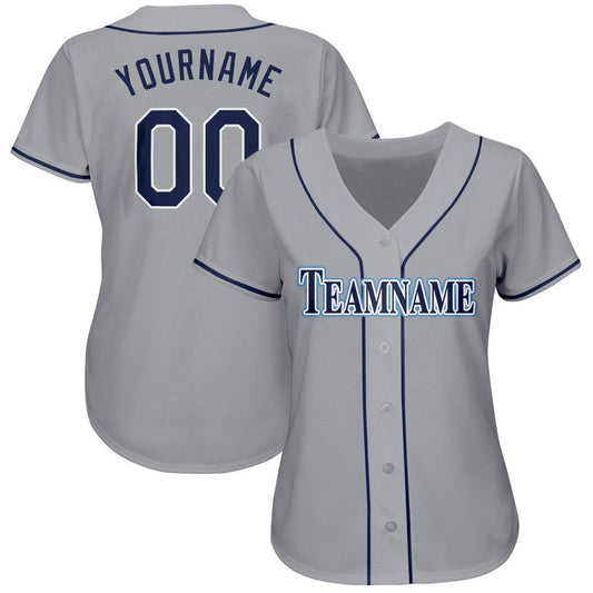 Custom Gray Navy-Powder Blue Baseball Jersey - Sky-Custom