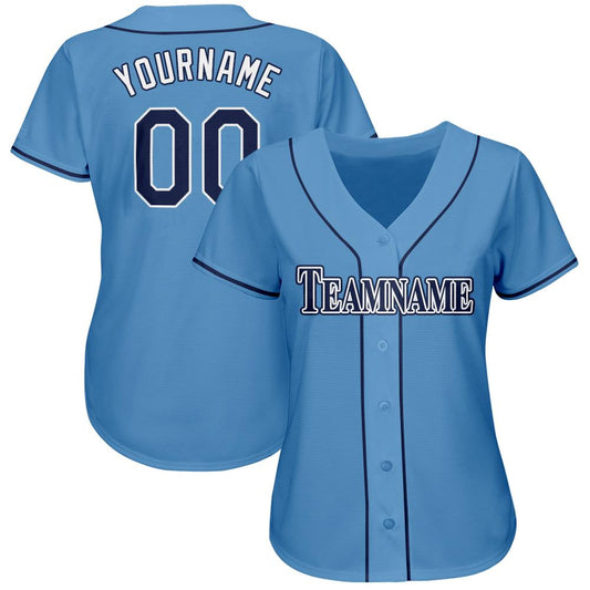 Custom Powder Blue Navy-White Baseball Jersey - Sky-Custom