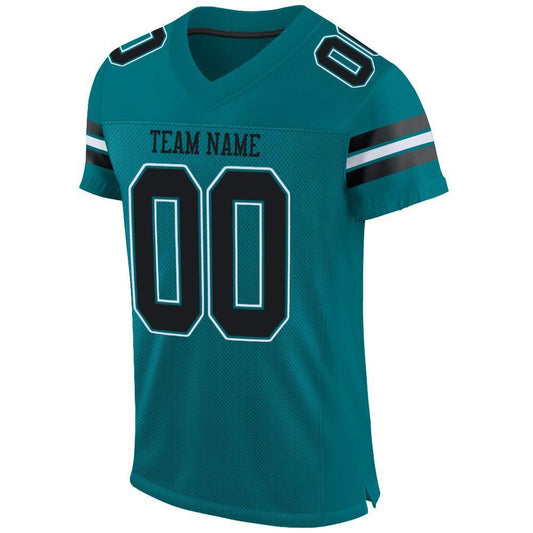 Custom Teal Black-White Mesh Authentic Football Jersey - Sky-Custom