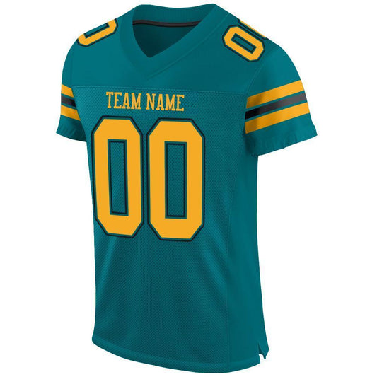 Custom Teal Gold-Black Mesh Authentic Football Jersey - Sky-Custom