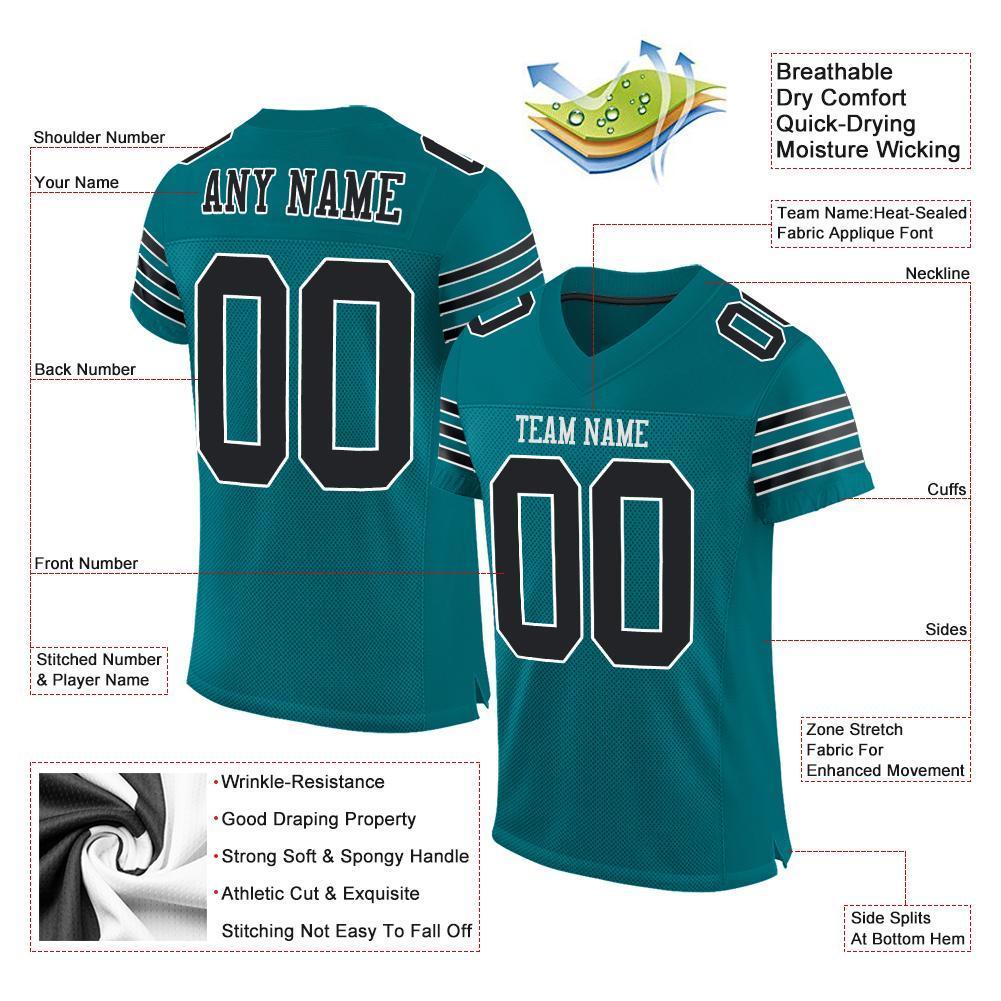 Custom Teal Black-White Mesh Authentic Football Jersey - Sky-Custom
