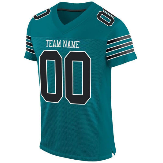Custom Teal Black-White Mesh Authentic Football Jersey - Sky-Custom