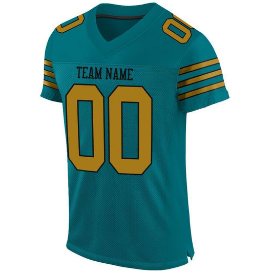 Custom Teal Old Gold-Black Mesh Authentic Football Jersey - Sky-Custom