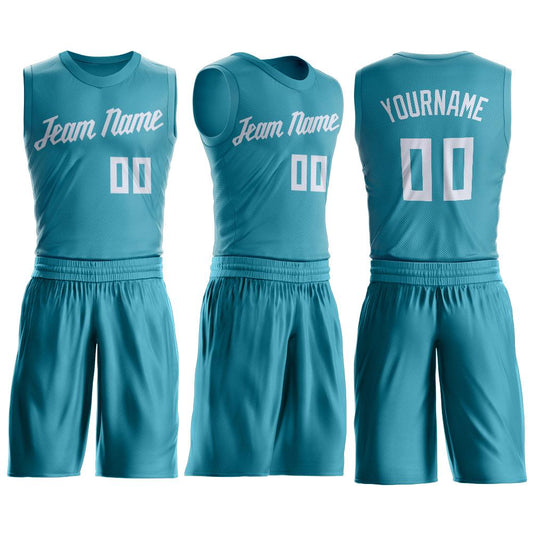 Custom Teal White Round Neck Suit Basketball Jersey - Sky-Custom