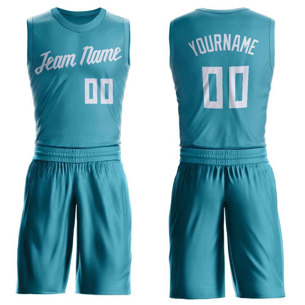 Custom Teal White Round Neck Suit Basketball Jersey - Sky-Custom