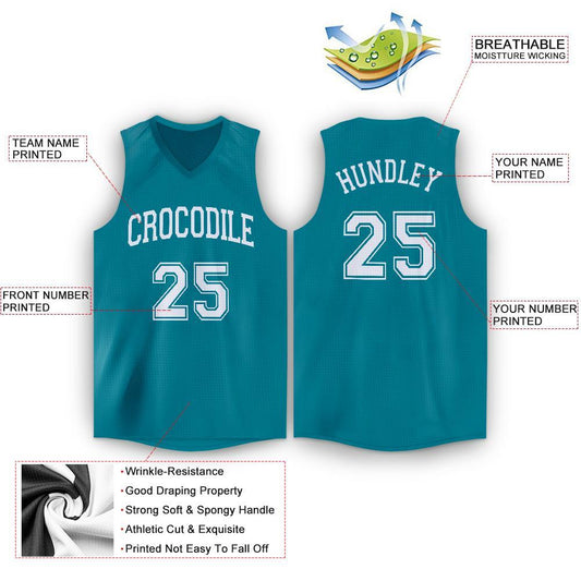 Custom Teal White V-Neck Basketball Jersey - Sky-Custom