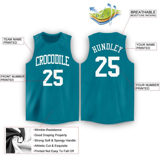 Custom Teal White Round Neck Basketball Jersey - Sky-Custom