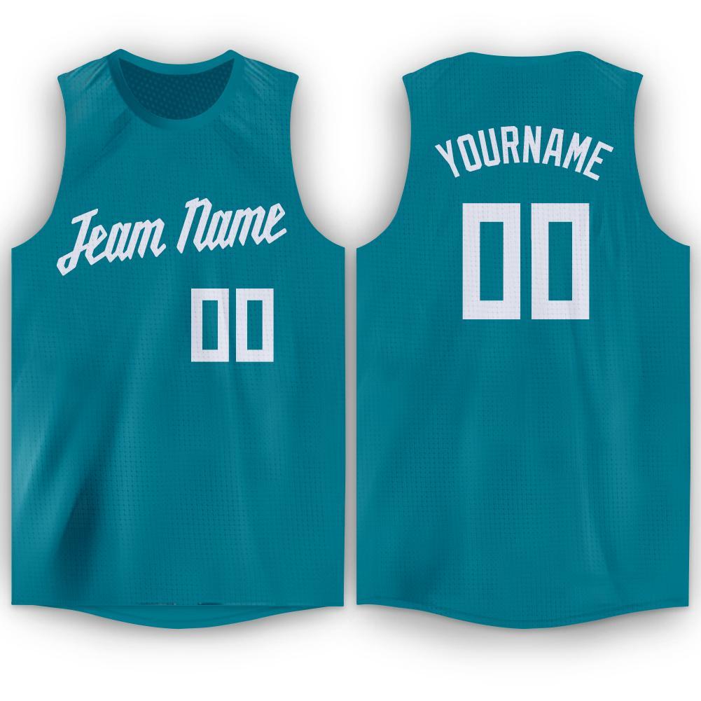 Custom Teal White Round Neck Basketball Jersey - Sky-Custom