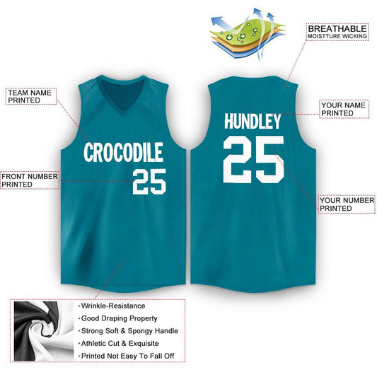 Custom Teal White V-Neck Basketball Jersey - Sky-Custom