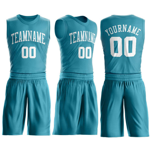 Custom Teal White Round Neck Suit Basketball Jersey - Sky-Custom