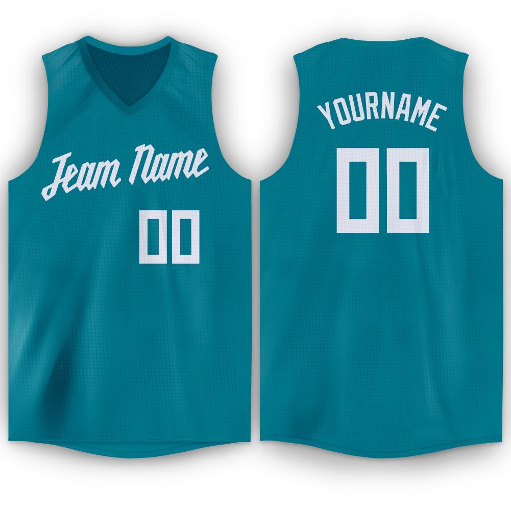 Custom Teal White V-Neck Basketball Jersey - Sky-Custom