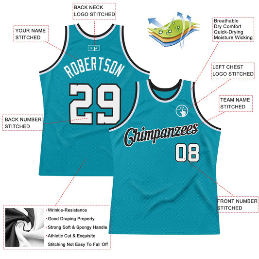 Custom Teal White-Black Authentic Throwback Basketball Jersey - Sky-Custom