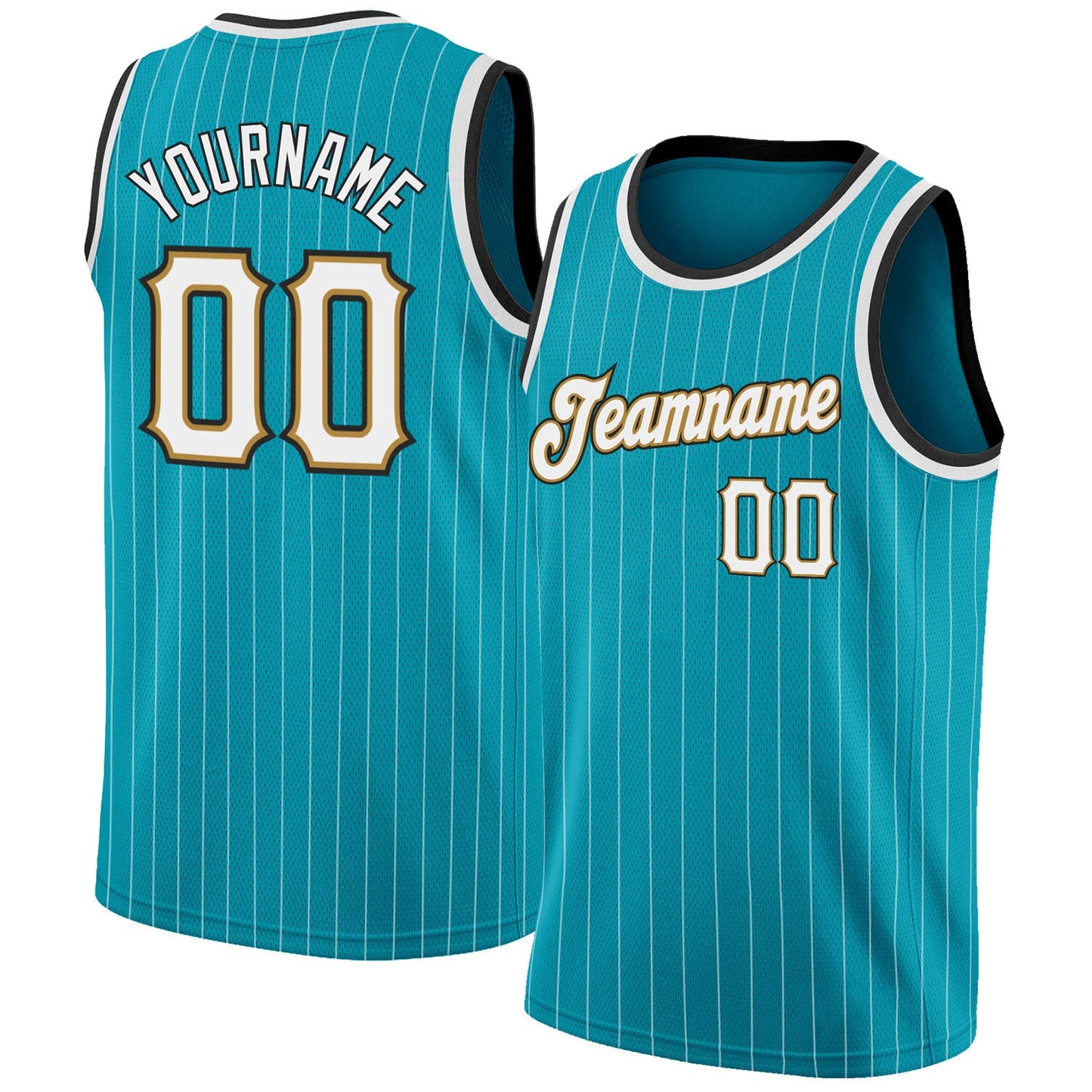 Custom Teal White Pinstripe White-Old Gold Authentic Basketball Jersey - Sky-Custom
